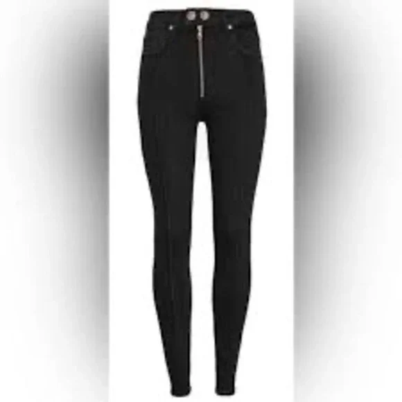 Sandro Paris Black High Rise Visible Zip Button Front Skinny Jeans Size 36 US 26 - Picture 2 of 9